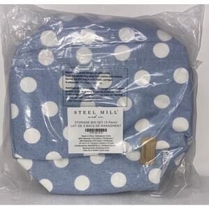 STEEL MILL & CO. Storage Bin Set of 3. New Blue And White Polka Dot